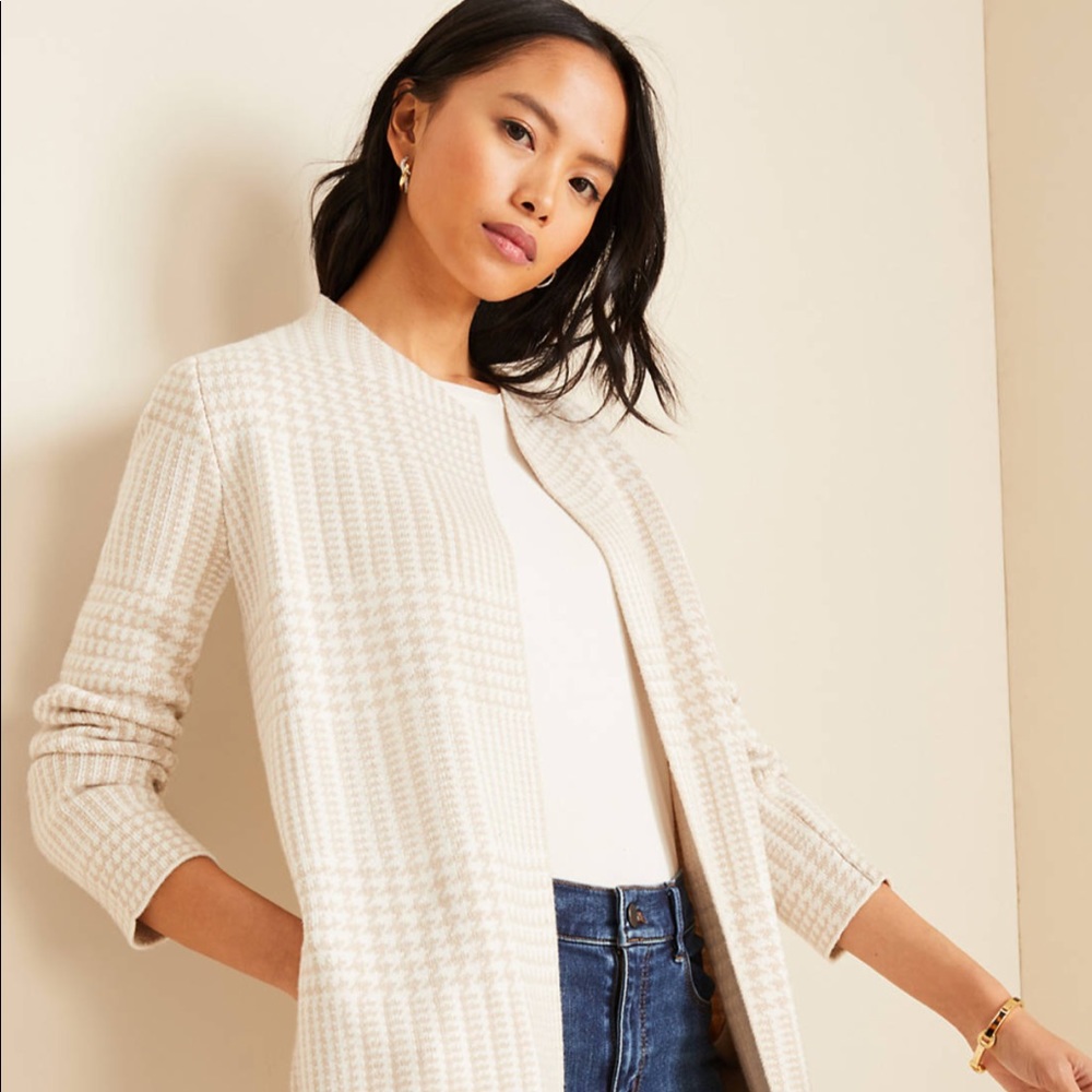 Ann Taylor Houndstooth Coatigan Sweater